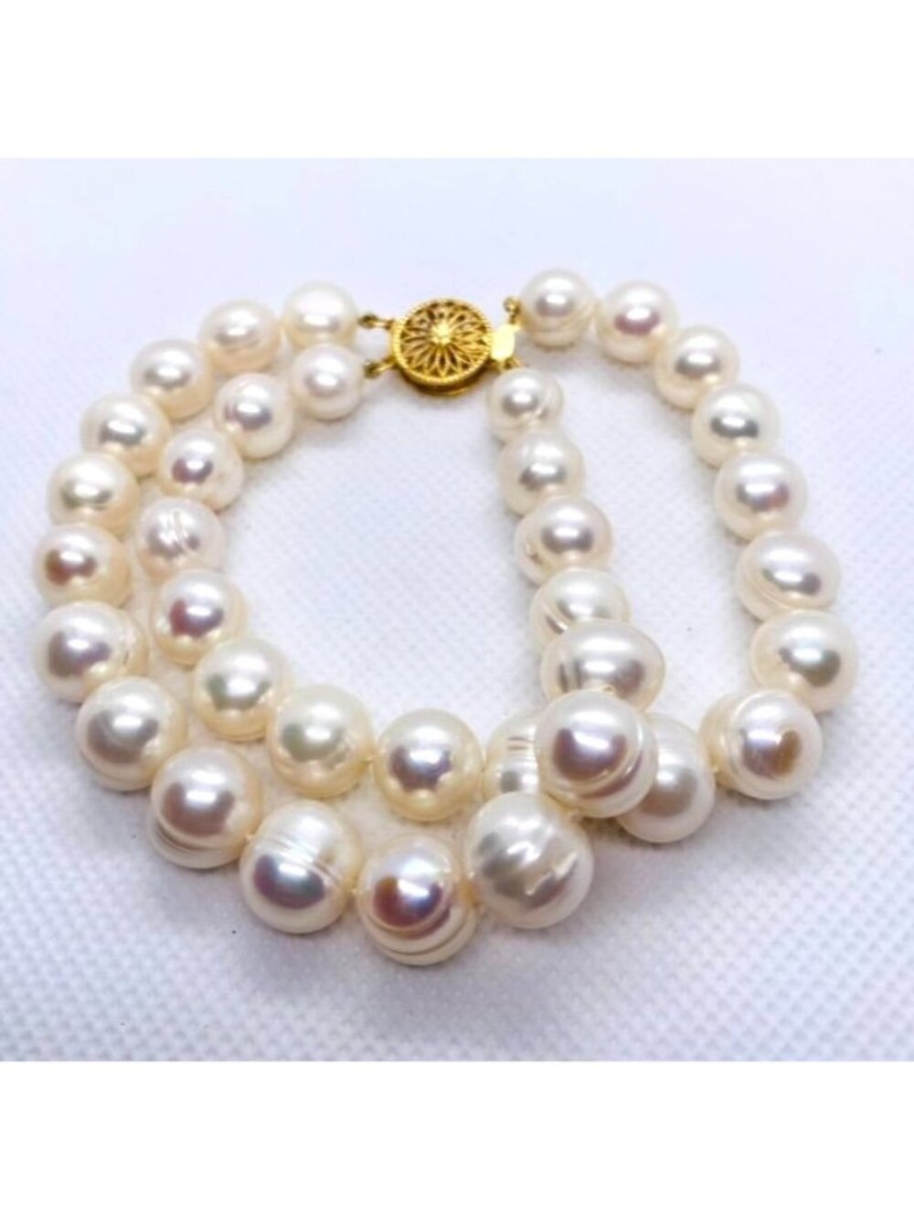14K Clasp Double Strand Bracelet 10-10.7mm Pears 8"